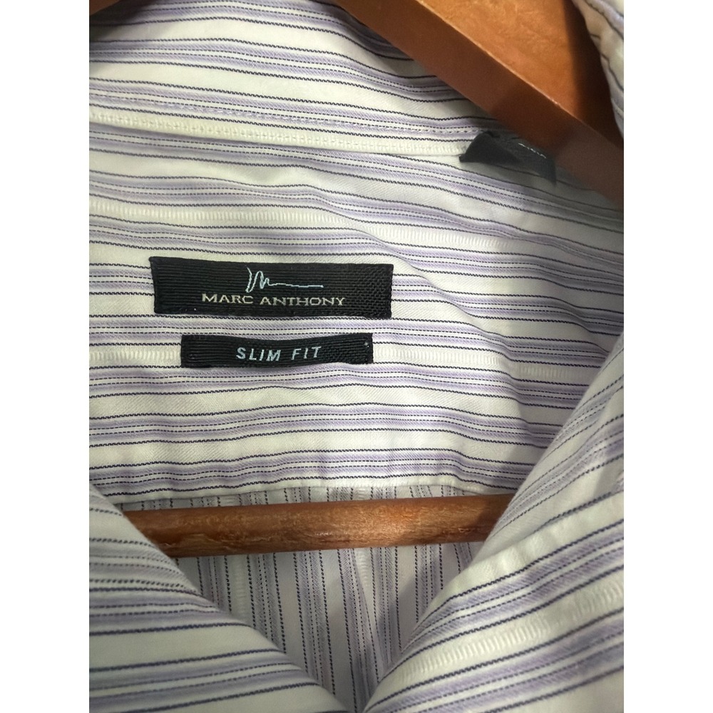 Marc‎ Anthony Slim Fit Striped Button Down Dress Shirt Blue Purple 15.5 32/33 - Picture 7 of 11
